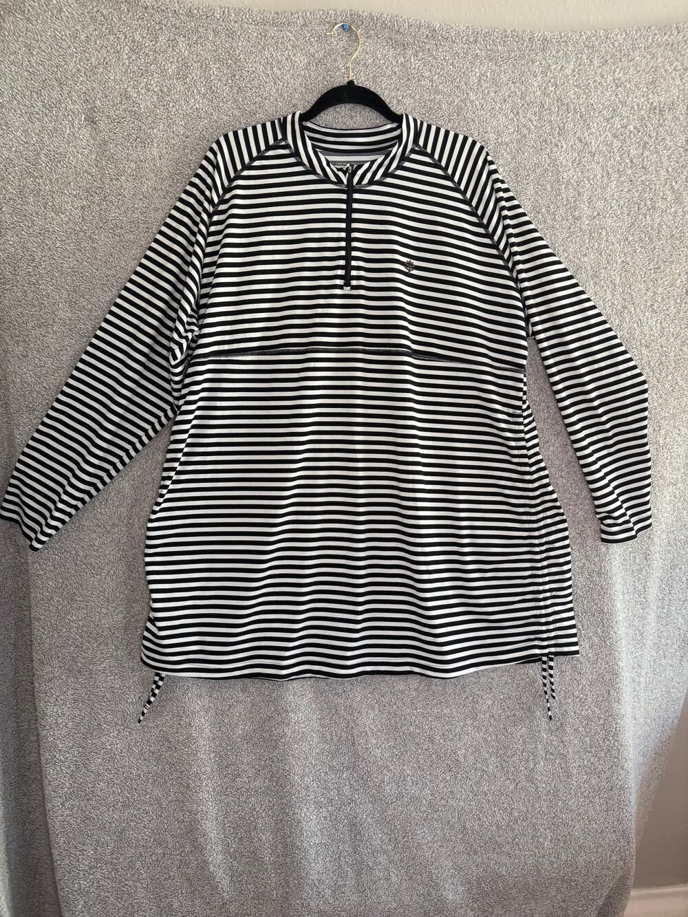Coolibar 3X Lawai Ruche Swim Shirt UPF 50+ Black White